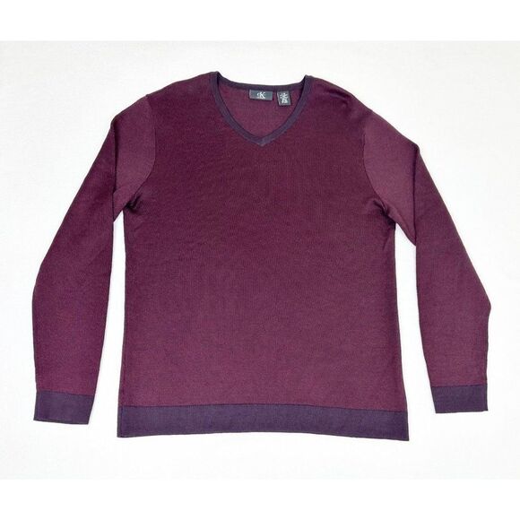 Calvin Klein Sweater Large Red Burgundy Wool Blend Knit - Picture 1 of 7